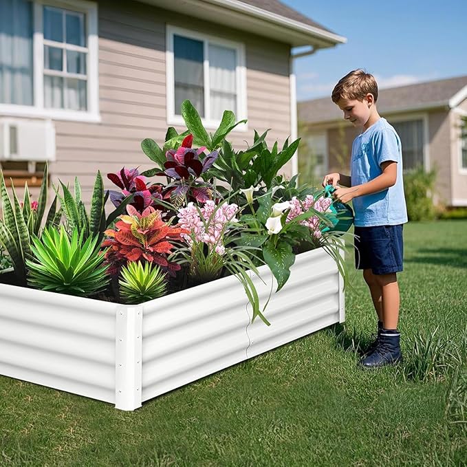 6x3x1ft Large Outdoor Planter Boxes Kit Set of 2, Galvanized Raised Bed Planter with Open-Ended Base Design, Elevated for Outdoor Plants, Durable Raised Bed for Gardening,Beige-Ruum Studio Home