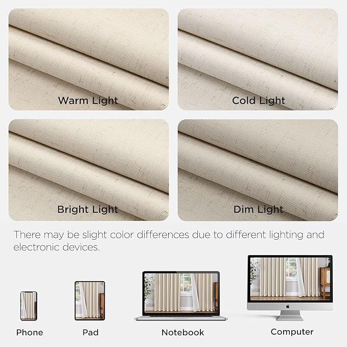 Joydeco 100% Blackout Pleated Curtains, Linen Window Curtains 2 Panel Sets 108 inches Long, Thermal Insulated Darkening Drapes for Bedroom(Ecru,40'' Wx108'' L)-Ruum Studio Home