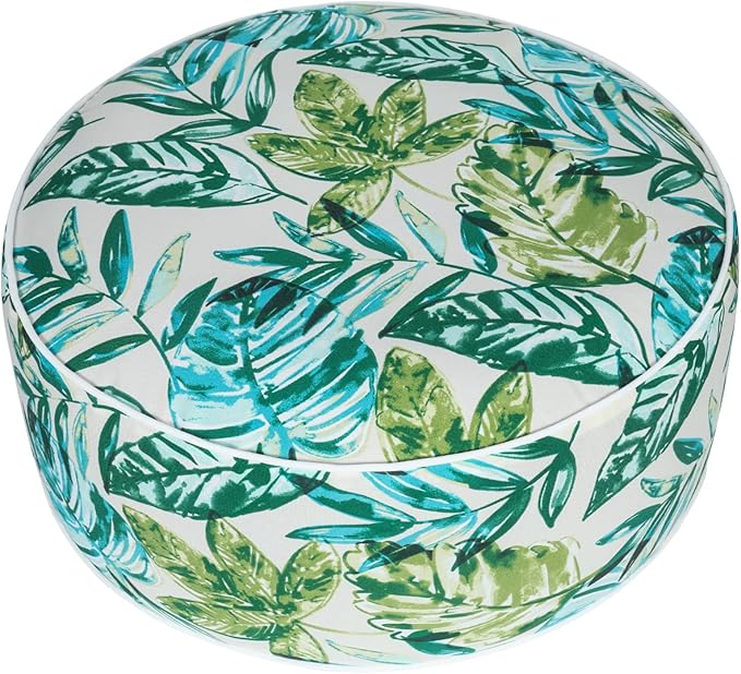 FUNHOME Inflatable Outdoor Ottoman with Air Pump,20"x9" Portable Patio Pouf,Water Resistant,Fade-Resistant,Round Blow Up Footrest Stools for Home Garden Camping Travel(Palm Leaf)-Ruum Studio Home