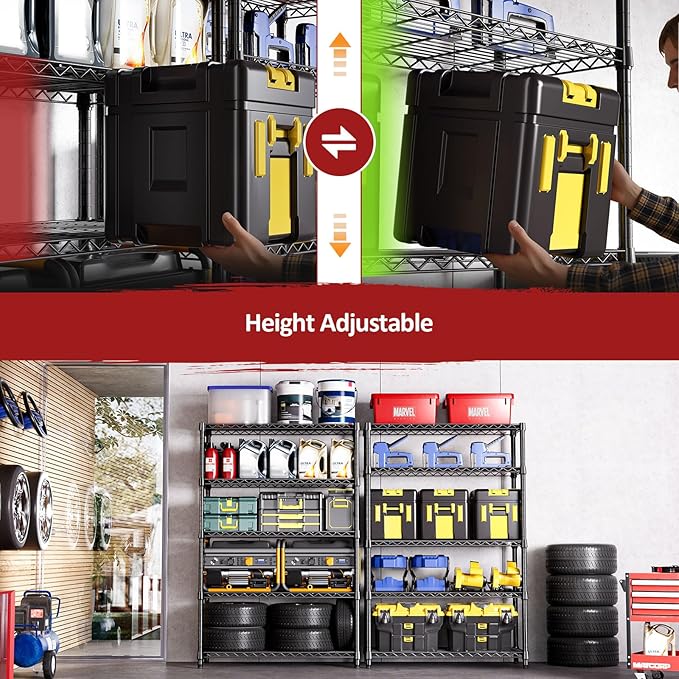 IZEUK 5-Tier Heavy Duty Metal Storage Shelving Unit (Black, 17.7" D x 47.2" W x 72.3" H, 1750 lbs Capacity), Adjustable Steel Wire Rack Shelf Organizer for Garage, Kitchen, Basement, Laundry, Office-Ruum Studio Home