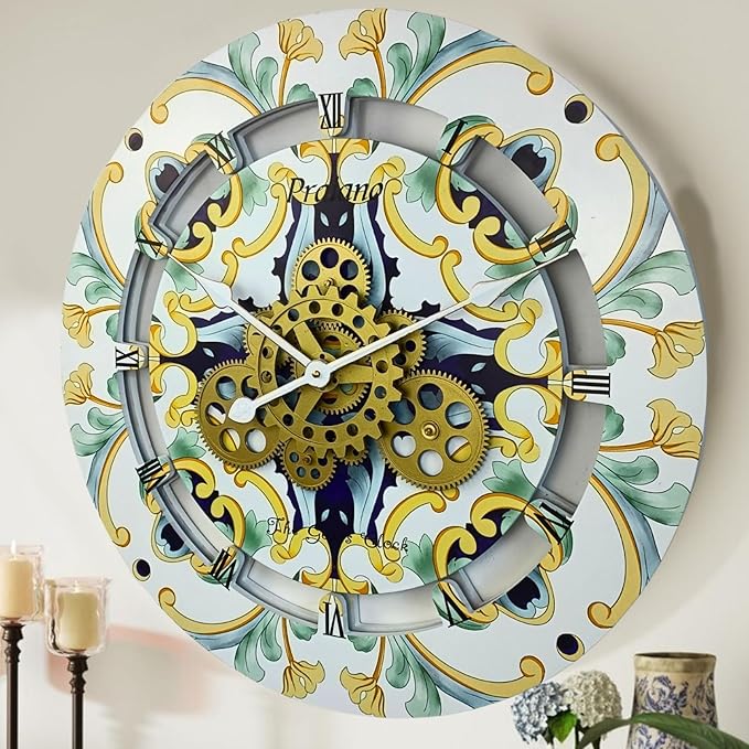 The Gears Clock 24 inches Round Italy Collection Wall Clock with Moving Gears Italy LINE (Praiano)-Ruum Studio Home