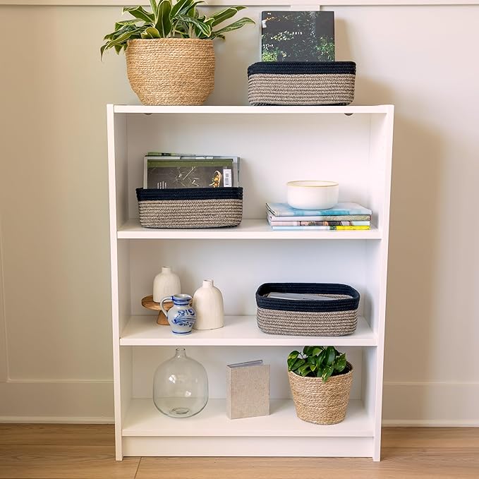 NaturalCozy 11.8"x8"x4.5” Rectangle Storage Baskets for Shelves 3 Pack | Cotton Rope Woven Small Baskets for Organizing | Small Storage Bins for Nursery, Bathroom, Closet, Shelf, Decorative, Gift-Ruum Studio Home