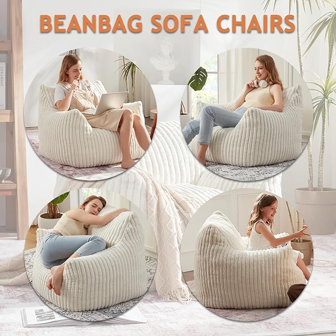 Giant Bean Bag Chairs for Adults with Filling Plush Fluffy Bean Bag Chairs for Teens with Armrests Comfy BeanBag Lazy Couch Sofa Chair for Bedroom Living Room Reading-Ruum Studio Home