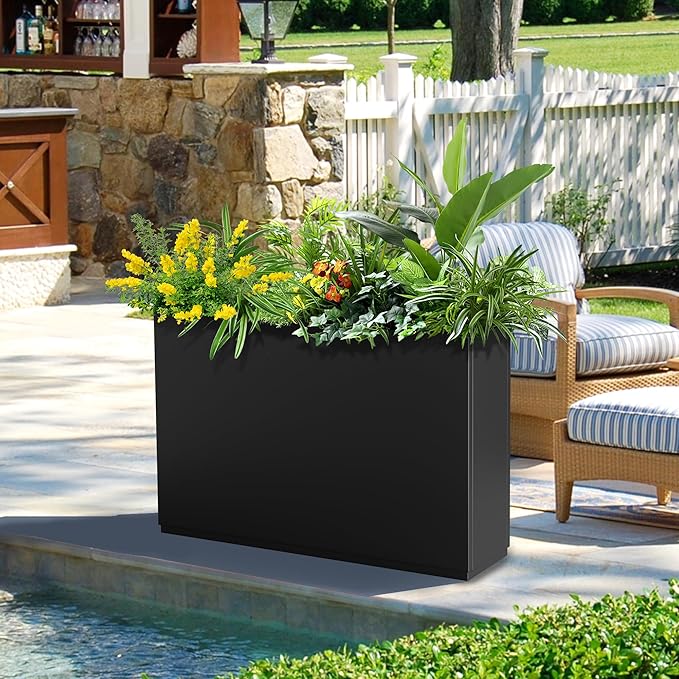 FENCY Metal Rectangular Planter Box Large Planters for Outdoor Plants, Rectangular Tall Planters for Outdoor Plants with Drainage Holes (35.4" L x 9" W x 25.6" H)-Ruum Studio Home