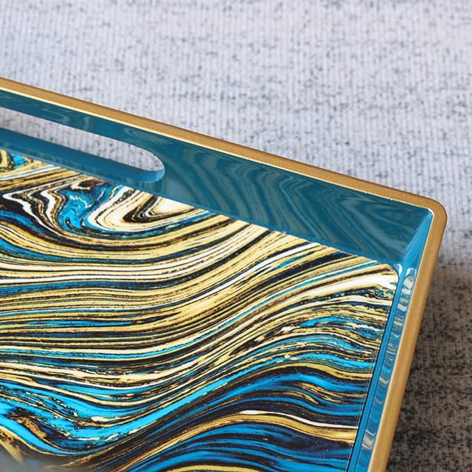 Spsyrine Serving Tray, Marble Decorative Tray Plastic Rectangular Coffee Table Tray for Living Room, Storage, Kitchen, Ottoman, Bathroom Decor. 15.6” X 10.2" LJRE-Ruum Studio Home