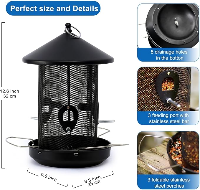 Large Bird Feeders for Outside: 12.6inch Metal for Outdoors Hanging with Black for Garden Yard Outside Decor Cardinal Finch -Ruum Studio Home