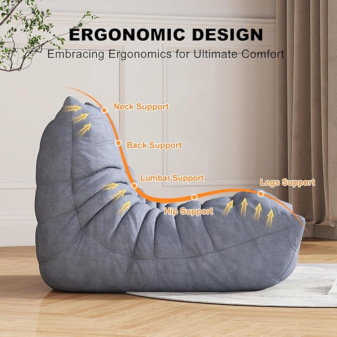 Bean Bag Chairs for Adults, Bean Bag Sofa - Adult Size with Soft Waterproof Fabric for Living Room, Apartments, Reading Corner, Gaming, and Movie Venue (Gray)-Ruum Studio Home