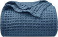 PHF Ultra Soft Waffle Weave Blanket Twin Size 66"x 90"- Washed Lightweight Breathablee Cozy Woven Blanket - Great for Couch Bed Sofa Home Car - Navy Blue-Ruum Studio Home