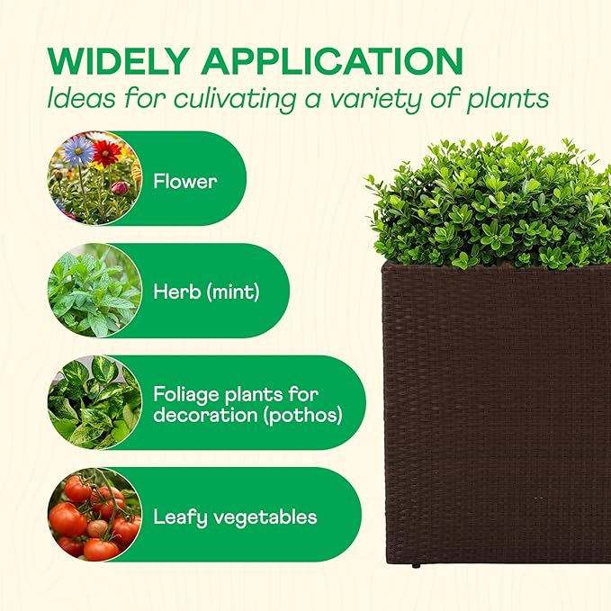 IDZO All Weather Wicker Planter Raised Garden Bed, 24 in Tall Round Rattan Flower Pots, Durable Self-Watering Indoor Outdoor Wicker Planters for Porch Patio Balcony-Ruum Studio Home