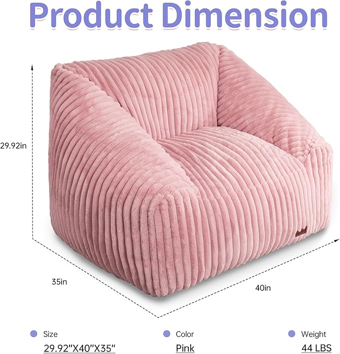 HABUTWAY Bean Bag Chair, Giant Bean Bag Chairs for Adults and Kids, Bean Bag Sofa, Lazy Floor Sofa, Faux Fur Beanbag Chair with Armrests for Living Room Bedroom (Pink)-Ruum Studio Home