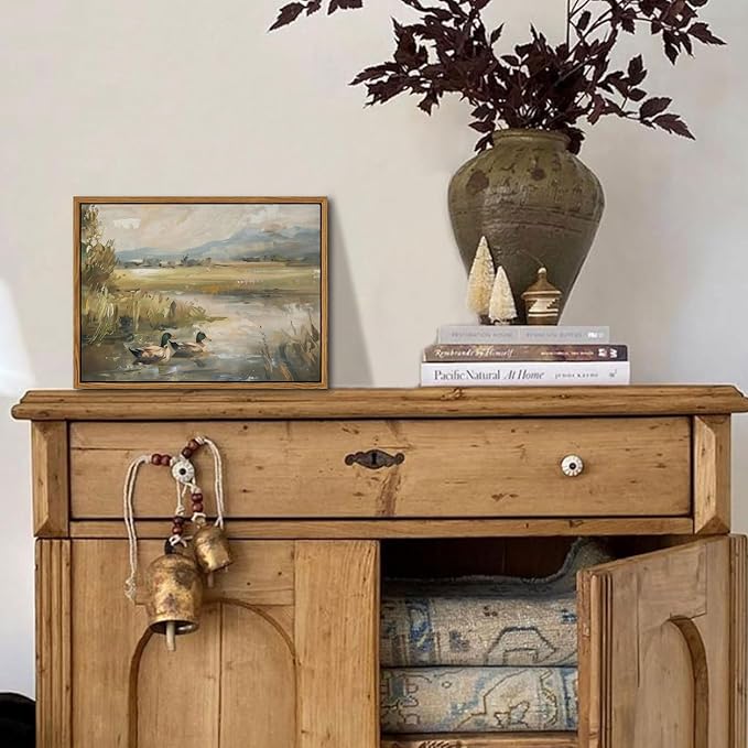Floating Framed Canvas Wall Art, Vintage Mallard Duck Oil Paintings Print, Countryside Art Wildlife Nature Pond Wall Decor for Living Room, Bedroom, Office, Rustic Decor 8x10 inch-Ruum Studio Home