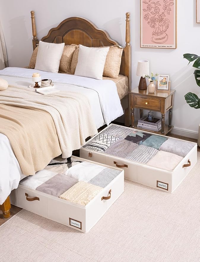 StorageWorks 117L Under Bed Storage Containers with Handles and Label Holder, 2 Pack Ultra-thick Fabric Underbed Bins, Closet Organizer for Clothes, Blankets, Sweater-Ruum Studio Home
