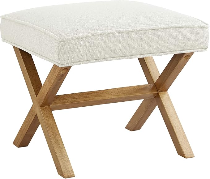 Amazon Basics Small Ottoman Foot Rest, Mid-Century Modern X Square Polyester Foot Stool, Linen, Ivory White, 18"D x 19.8"W x 18.3"H (Previously Rivet Brand)-Ruum Studio Home