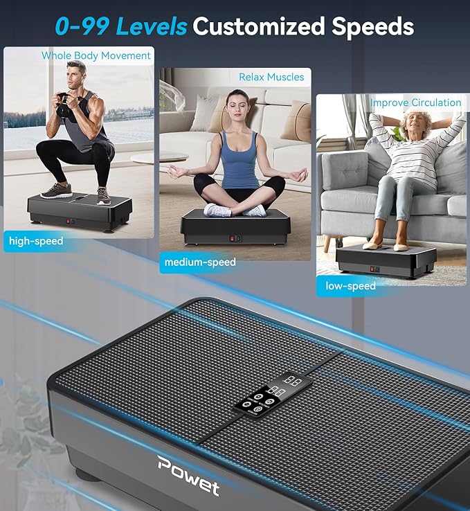 POWET Vibration Plate Exercise Machine, 99 Speed Levels with 5 Setting Modes, 400LBS Whole Body Workout Waver Vibration Plate for Lymphatic Drainage-Ruum Studio Home