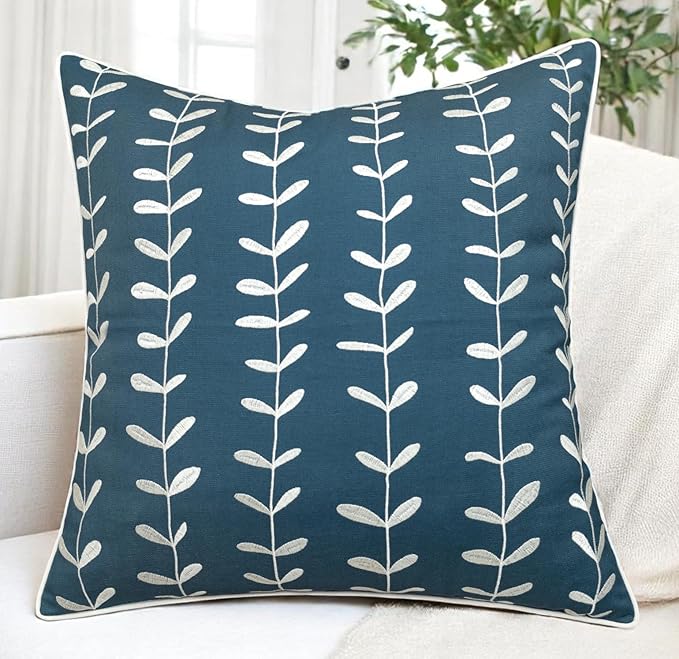 VAGMINE Embroidered Lollipop Pillow Cover - 20x20 Inches Square - 100% Cotton Teal Decorative Cushion Cover - Subtle Modern Pattern - Vibrant Accent for Sofa, Bed, Chair, Living Room-Ruum Studio Home