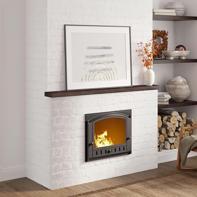 48 Inch Fireplace Mantel - 8 Inch Deep Rustic Premium Solid Pine Wood Floating Shelf - Farmhouse Wall Mounted Display Shelf - Heavy-Duty Metal Bracket - 48"W x 8"D - Set of 1 - American Walnut Color-Ruum Studio Home