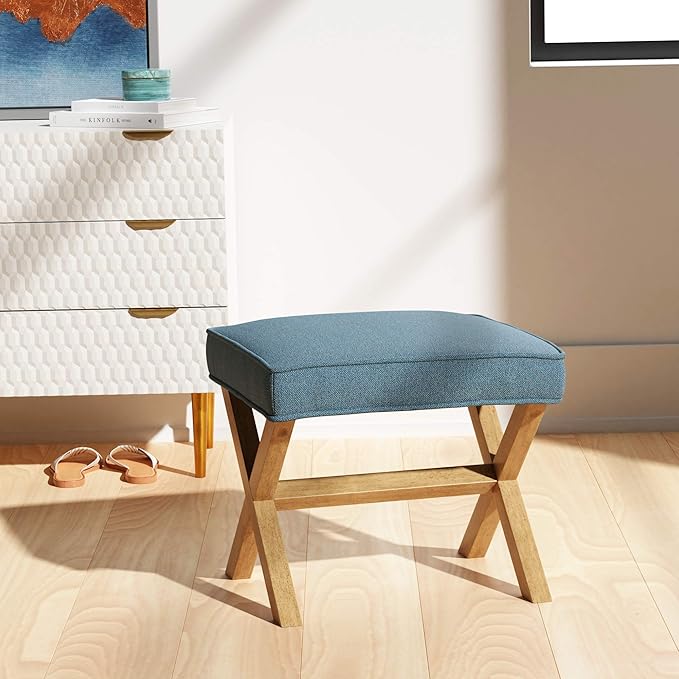 Amazon Basics Small Ottoman Foot Rest, Mid-Century Modern X Square Polyester Foot Stool, Indigo Blue, 20"W x 18"D x 18"H (Previously Rivet Brand)-Ruum Studio Home