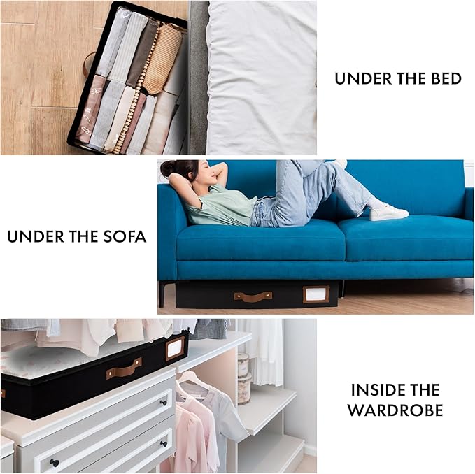 HOMELUX THEORY 2pc Under Bed Storage Containers, Bedroom Under the Bed Drawer Storage Organizer with Bins and Lids, Large Underbed Clothes Storage Box Ideal for Blanket, Fabric, & Shoes (Black)-Ruum Studio Home