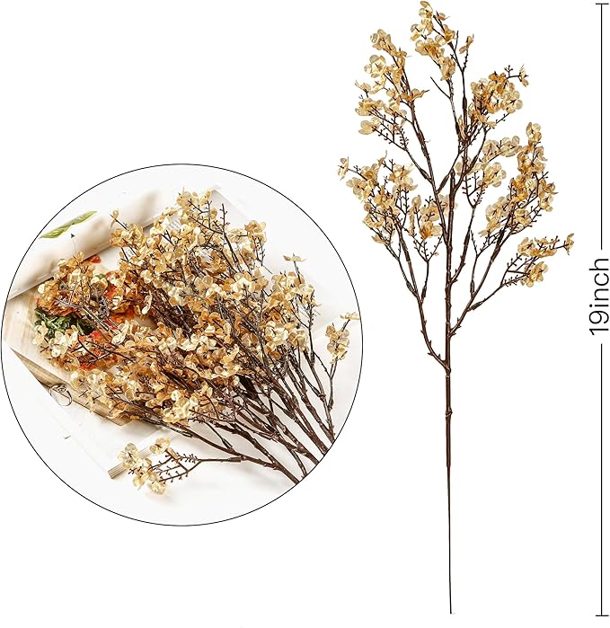 Sggvecsy 15 Pcs Babys Breath Artificial Flowers Gypsophila Bouquets Bulk Real Touch Fake Silk Flowers for Home Wedding DIY Floral Arrangement Kitchen Table Centerpiece Christmas Decoration (Gold)-Ruum Studio Home