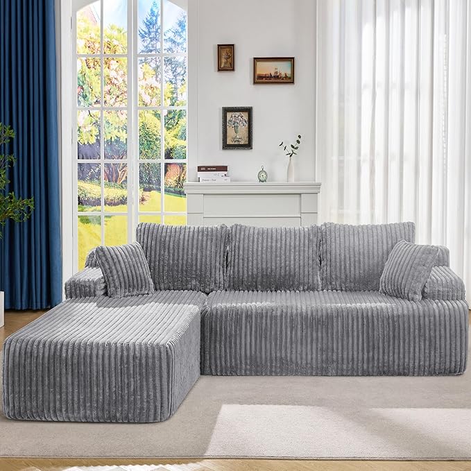 Hobestluk Modular Sectional Sofa Couches 108" L-Shape Couch 3 Seat Modular Sofa Memory Foam Sectional Couches for Living Room, Boneless Couch with Oversized Chaise (Light Grey, Left Facing)-Ruum Studio Home