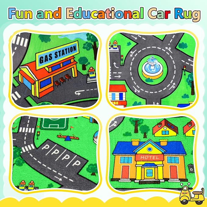 Road Car Rug,City Road Rug for Kids,5x7 Ft Kids Floor Play mat,and Car Carpet Play Mat with Realistic Colors – Perfect for Children and Non-Slip for Classroom,Playroom and Bedroom-Ruum Studio Home