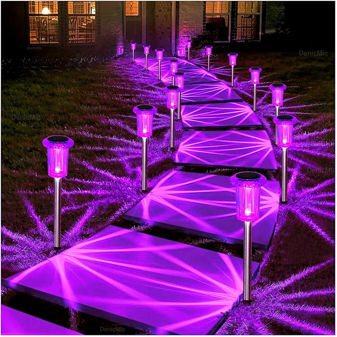 DenicMic Halloween Solar Lights Outdoor 10 Pack Purple LED Waterproof Yard Garden Patio Backyard Pathway Walkway Landscape Path Lawn Outside Halloween Decorations Outdoor-Ruum Studio Home