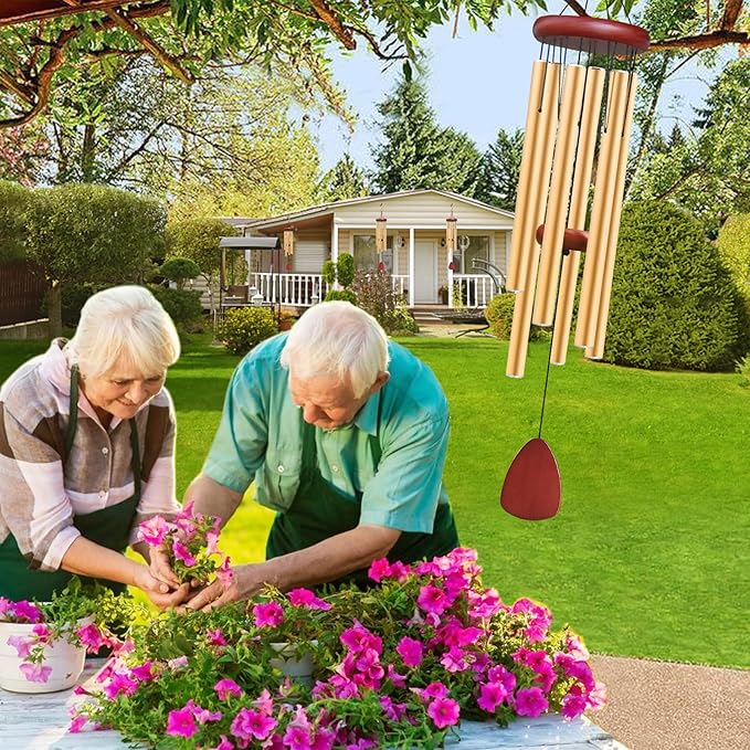 Large Aluminium Wind Chimes Outside, Soothing Melodic Memorial Sympathy Wind Chime, Suitable Outdoor Garden Decor, Gift for Mom Women Neighbors (Gold Wind Chimes-36)-Ruum Studio Home