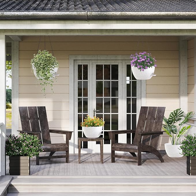 12 Inch Hanging Baskets 2 PC with Chains, Self-Watering Hanging Planters for Indoor Outdoor Plants, Plastic Hanging Flower Pots,Speckled White-Ruum Studio Home