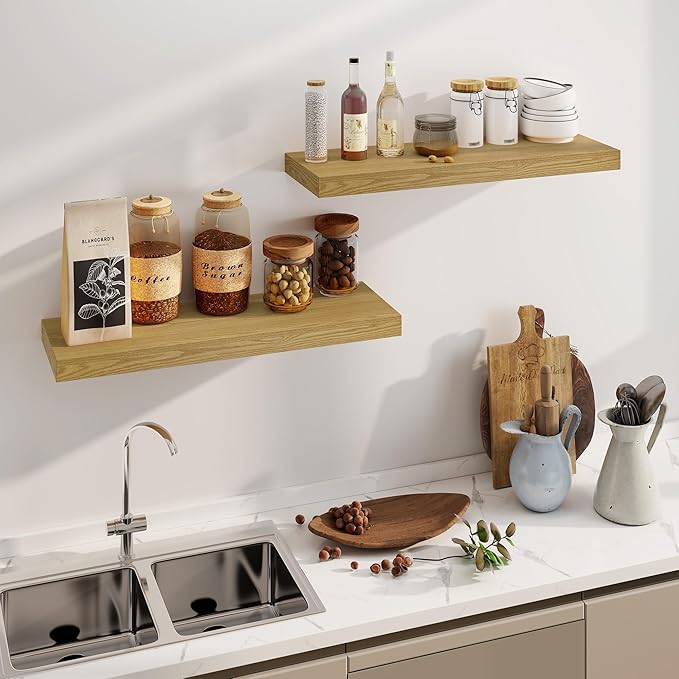 Fun Memories Floating Shelves 36 Inch Long, Deep Floating Shelf for Wall, 36 x 8 Floating Shelves Set of 2, 8 Inch Deep Wall Shelf for Living Room, Kitchen, Bedroom, Large Storage Shelves, Oak Color-Ruum Studio Home