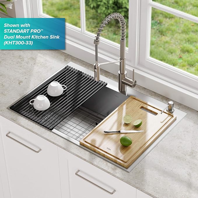 Kraus Multipurpose Over-Sink Roll-Up Dish Drying Rack, Colander and Trivet in Dark Grey, KRM-10DG-Ruum Studio Home