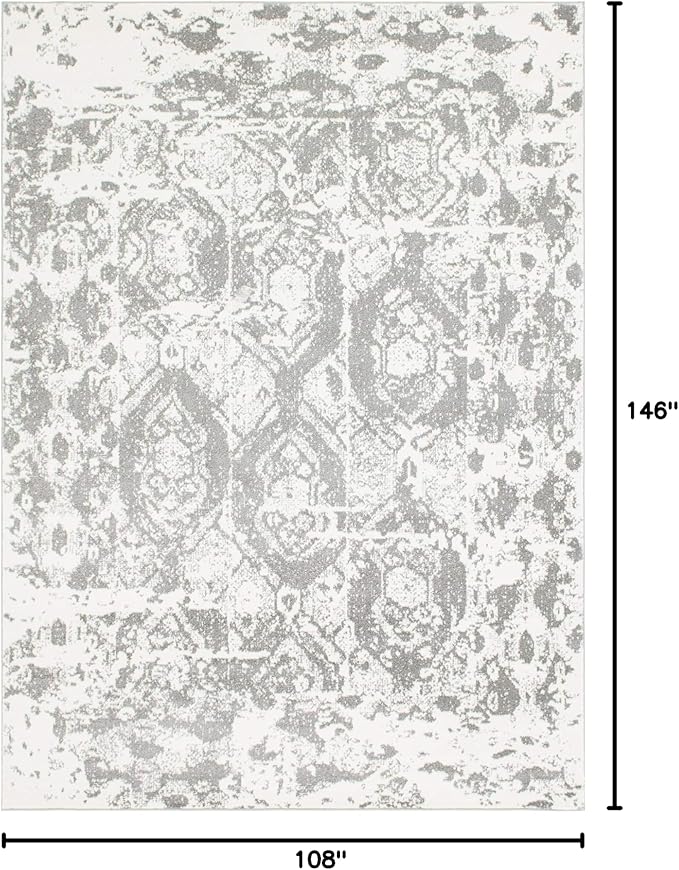 Unique Loom Rosso Collection Vintage, Geometric, Bohemian, Traditional, Distressed, Southwestern Area Rug, Rectangular 9' 0" x 12' 0", Light Gray/Ivory-Ruum Studio Home