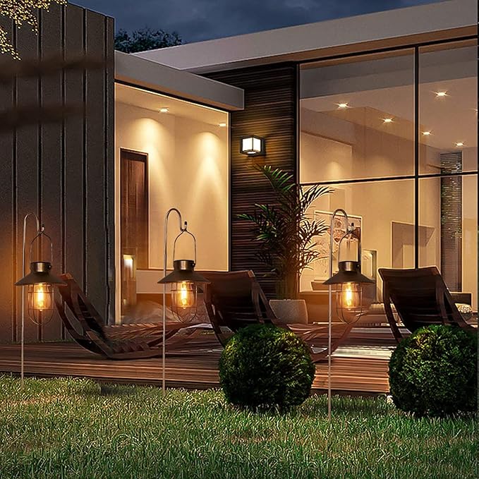 pearlstar Solar Lanterns Outdoor Metal Solar Powered Hanging Lights Waterproof for Barn Wall Yard Garden Patio Garage Balcony Porch Fence Decor, Warm White Edison Bulb (Copper-2pack)-Ruum Studio Home