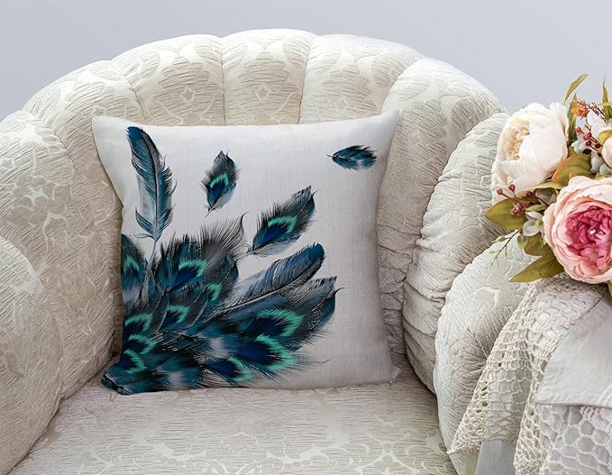 TSSOHU Peacock Feather Watercolor Throw Pillow Case Cushion Cover Couch Sofa Decorative Square 18x18 inches-Ruum Studio Home