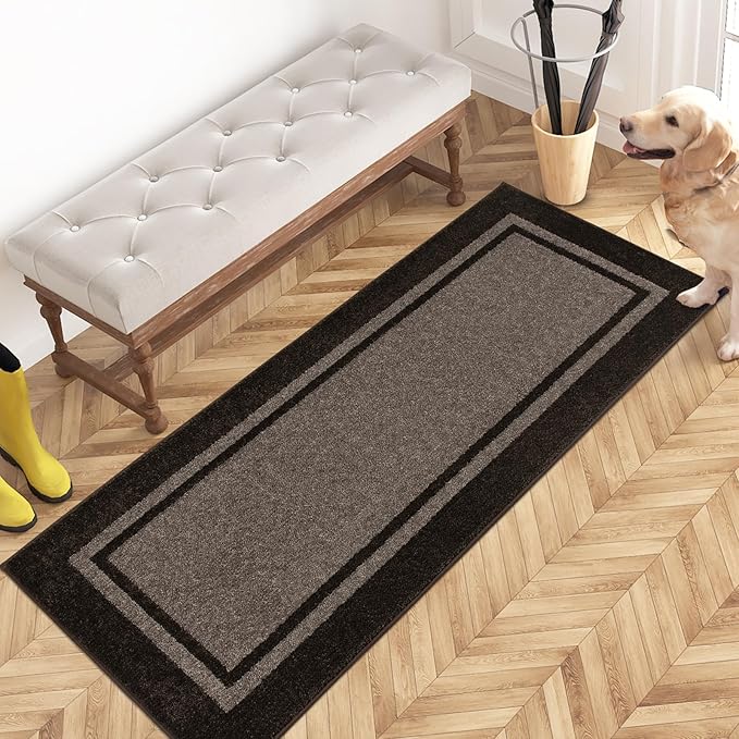 PURRUGS Dirt Trapping Door Mat 24" x 60", Non-Slip/Skid Machine Washable Entryway Rug, Shoes Scraper, Area Rug, Super Absorbent Welcome Mat for Muddy Wet Shoes and Paws, Grayish Brown & Coffee-Ruum Studio Home