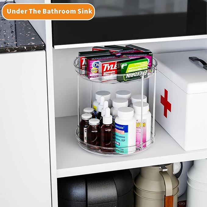 2 Tier Lazy Susan Turntable for Cabinet,Countertop,Pantry,9.5"W Spinning Seasoning Organizer,Double Rotating Kitchen Spice Rack Organizer and Condiments,Medicine,Vitamin Bottle Organizer Carousels,1Pc-Ruum Studio Home