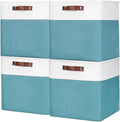 13x13 Cube Storage Bins, Collapsible Fabric Storage Box, 4 Pack Closet Baskets with Handles for Organizing, Shelf, Toys, Clothes, Home, Office, Nursery (Teal&White)-Ruum Studio Home