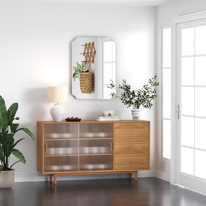 Bathroom Mirrors for Over Sink, Frameless Mirrors for Wall, 24x18 Inch Beveled Bathroom Mirror, Bathroom Vanity Mirror for Bedroom Living Room Entryway Home Decor-Ruum Studio Home