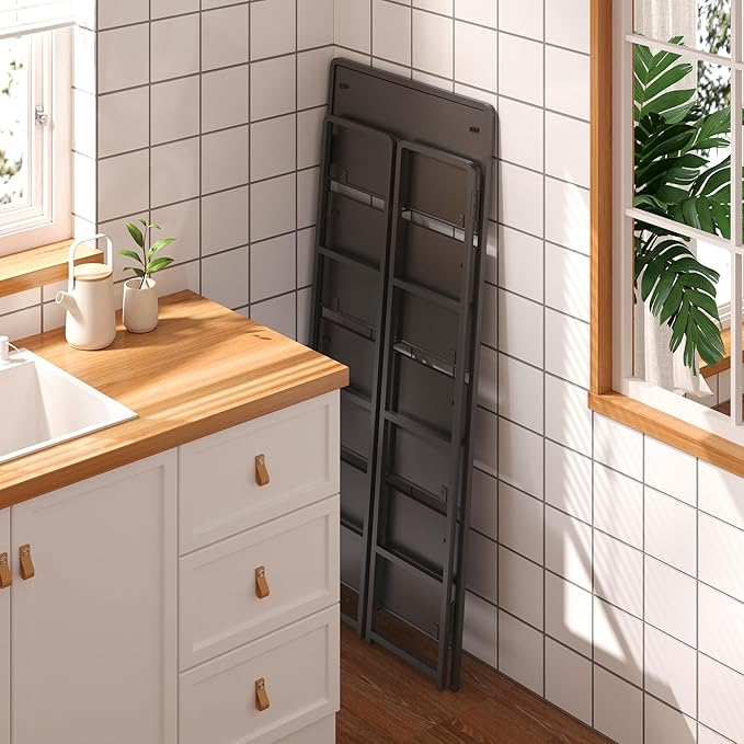 4NM No Assembly Foldable Bookshelf, 4-Shelf Collapsible Bookcase Storage for Small Spaces, 54" H, All Black-Ruum Studio Home