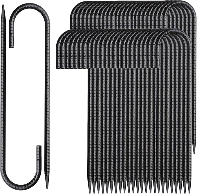 12 Inch Rebar Stakes 50 Pack J Hook Ground Stakes Heavy Duty Chain Link Fence Stakes Galvanized Anchors Metal Tent Stakes for Wire Fencing Concrete Forming Trampolines Camping Canopies Shed Swing-Ruum Studio Home