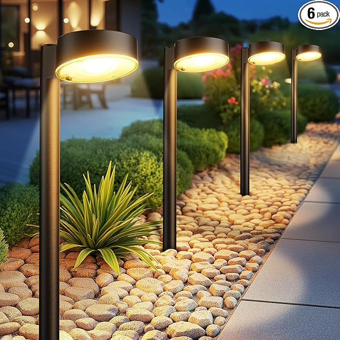 6 Pack Solar Pathway Lights Outdoor, 12 Brighter LED Solar Lights Outdoor Waterproof, Up to 12 Hrs Modern Path Light for Yard Garden Walkway Driveway Lawn-Ruum Studio Home