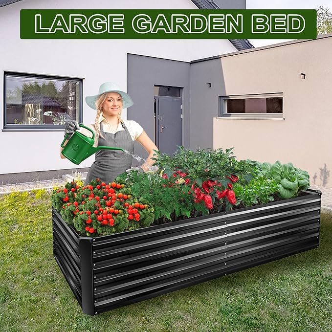 EDOSTORY Metal Raised Bed Garden Bed Kit, 8x4x2ft Tall Galvanized Planter Raised Garden Boxes Outdoor, Large Metal Raised Garden Beds for Flowers, Vegetables, Herbs-Ruum Studio Home