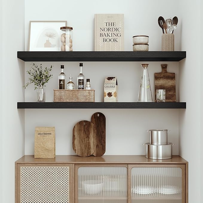 Single Floating Shelves 48 Inches, 48 x 10 inch Deep x 1.8 in Thick, Long Wall Shelves Heavy Duty 80 lbs for Bedroom, Living Room, Kitchen, Office, Modern Shelf Book Home Decor, Black-Ruum Studio Home