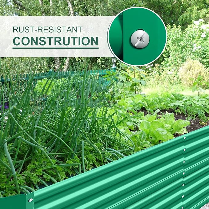 Land Guard 6×3×2 ft Galvanized Metal Raised Garden Bed, 2FT Deep Root Elevated Planter Box Steel Large Vegetable Flower Bed Kit(Green)-Ruum Studio Home