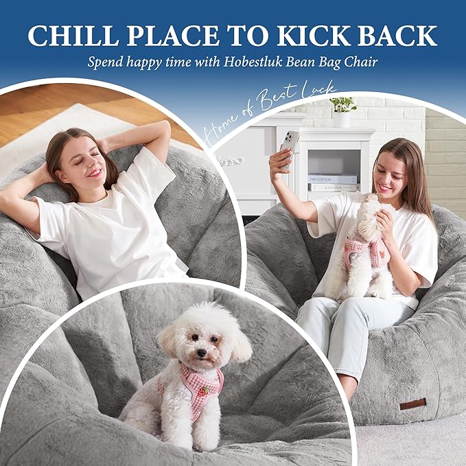 Hobestluk Bean Bag Chairs Large Bean Bag Couch for Adults Stuffed Sofa Chair Comfy Giant Bean Bag Chair with Spacious Design for Reading, Playing or Relaxing (Grey)-Ruum Studio Home
