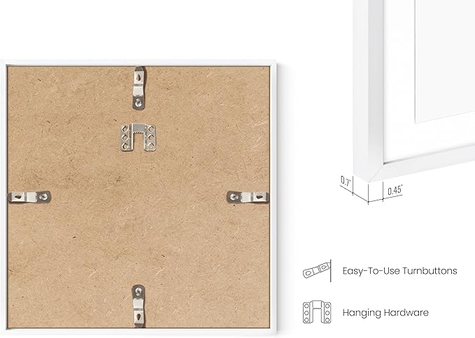HAUS AND HUES 8x8 White Metal Picture Frames Matted to 4x4 - Features Premium Aluminum, Shatterproof Plexiglass - Ideal for Home, Room, Office (8x8 in, White, Set of 4)-Ruum Studio Home