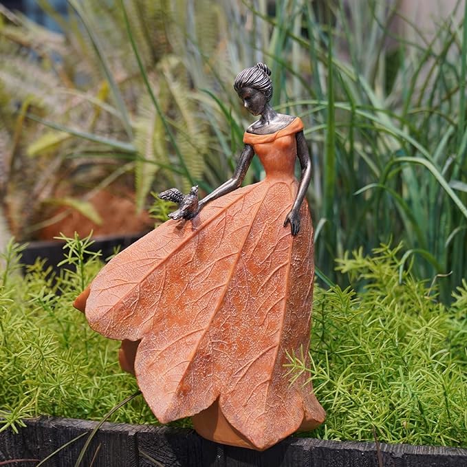 Guichifun Fairy Statue Collection Home Decoration - Orange Leaf Angel Girls Resin Fall Decor for Outside or Inside Rustic Garden Outdoor Yard Decorations Figurines Gift 8.5 x 5.25 x 12 Inch-Ruum Studio Home