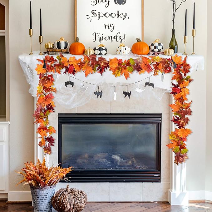 Lvydec 2 Pack Fall Garland Decoration - 5.8ft/Strand Artificial Maple Garland Colorful Leaves Autumn Decor for Home Wedding Party Thankgiving (Mixed Color)-Ruum Studio Home