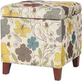 Adeco 18 Inch High Cube Ottoman Storage, Floral Printed Linen Chair Foot Stools, Upholstered Vanity Stool with Hinged Lid, Solid Wood Legs-Ruum Studio Home