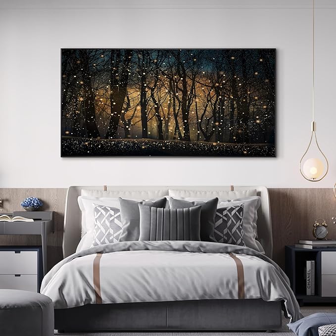 SIGNWIN 36"x72" Extra Large Framed Wall Art Magical Firefly Night Forest, Enchanted Woodland Scene for Home Living Room Bedroom Decor (Frame Assembly Required)-Ruum Studio Home