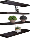 Wood Floating Shelves for Wall Decor, Rustic Wall Shelves for Bedroom Bathroom Kitchen Living Room, Set of 4 Walnut 24 Inch-Ruum Studio Home